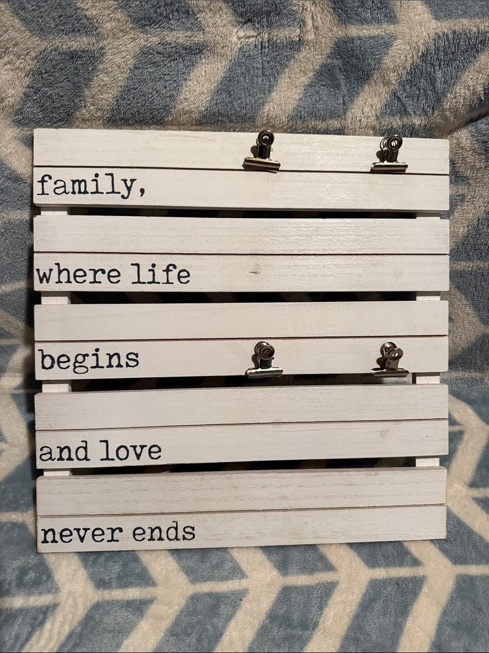 White Wooden 'Family' Photo Clip Wall Sign with Shelf Sign